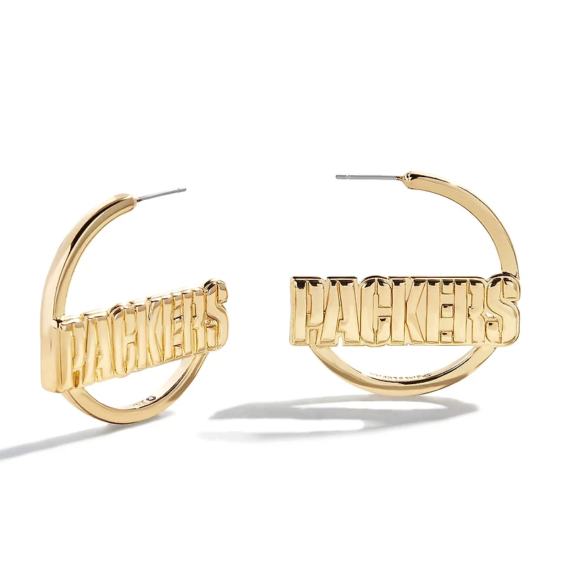 BaubleBar Green Bay Packers Wordmark Hoop Earrings