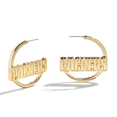 BaubleBar Green Bay Packers Wordmark Hoop Earrings