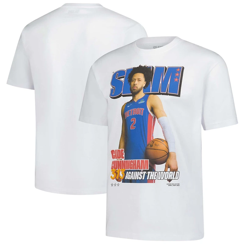 Unisex SLAM Cade Cunningham White Detroit Pistons April/May 2025 Cover Graphic T-Shirt