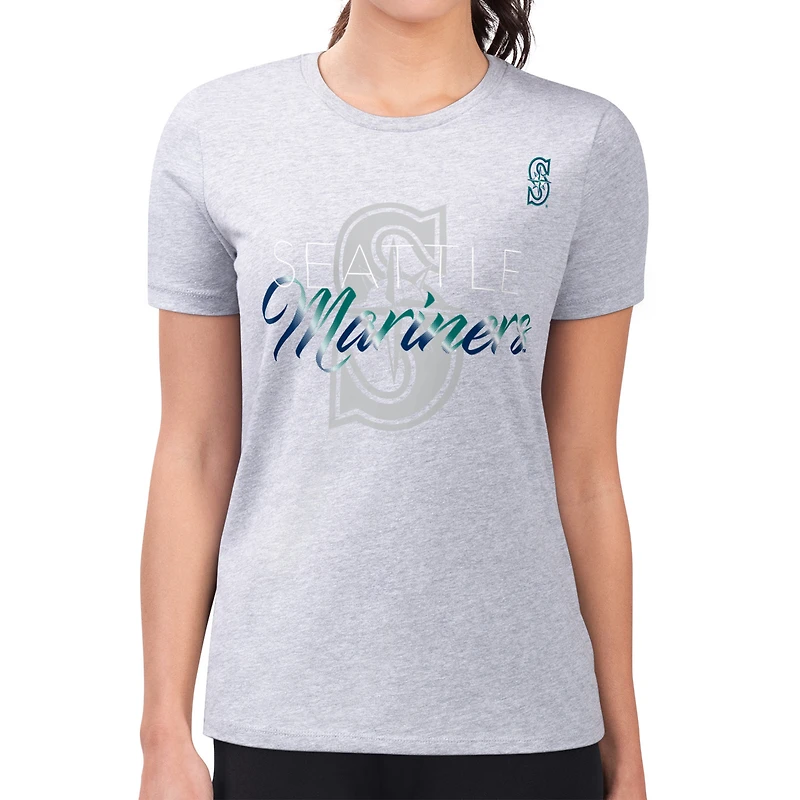 Women's G-III 4Her by Carl Banks  Heather Gray Seattle Mariners Super-Slim Fit Lightweight Shadow Logo Graphic T-Shirt