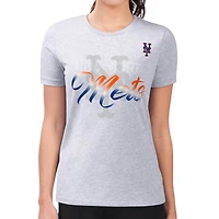 Women's G-III 4Her by Carl Banks  Heather Gray New York Mets Super-Slim Fit Lightweight Shadow Logo Graphic T-Shirt