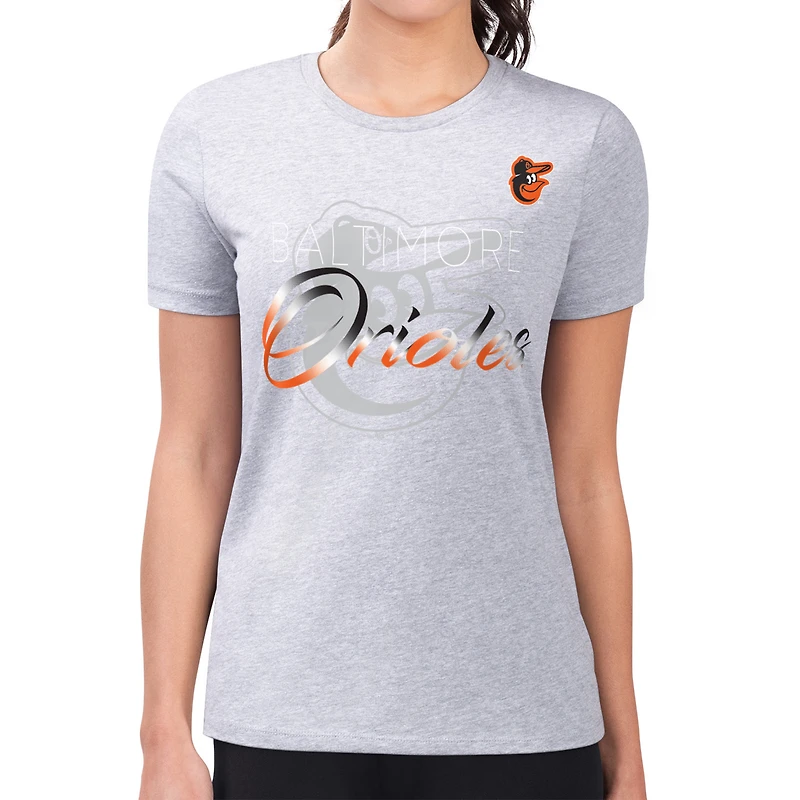 Women's G-III 4Her by Carl Banks  Heather Gray Baltimore Orioles Super-Slim Fit Lightweight Shadow Logo Graphic T-Shirt