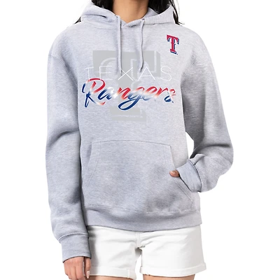 Women's G-III 4Her by Carl Banks Heather Gray Texas Rangers Shadow Logo Graphic Pullover Hoodie