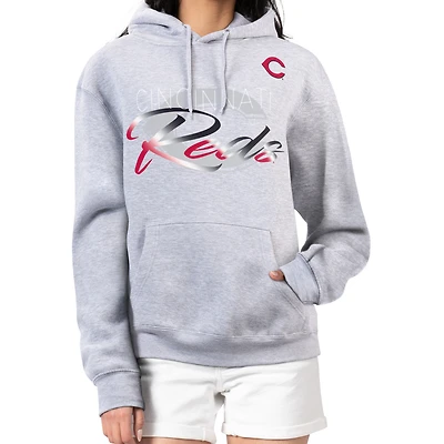 Women's G-III 4Her by Carl Banks Heather Gray Cincinnati Reds Shadow Logo Graphic Pullover Hoodie