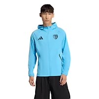 Men's adidas  Sky Blue Sporting Kansas City Tiro Travel Full-Zip Hooded Windbreaker