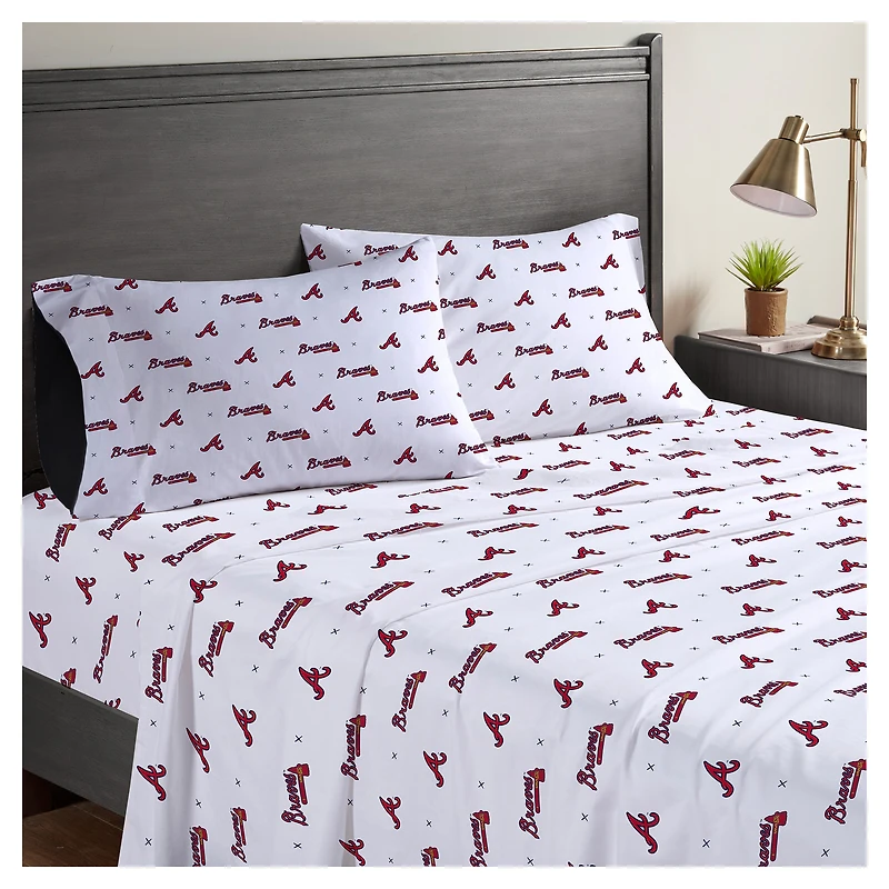 Pegasus Atlanta Braves Four-Piece Queen Sheet Set
