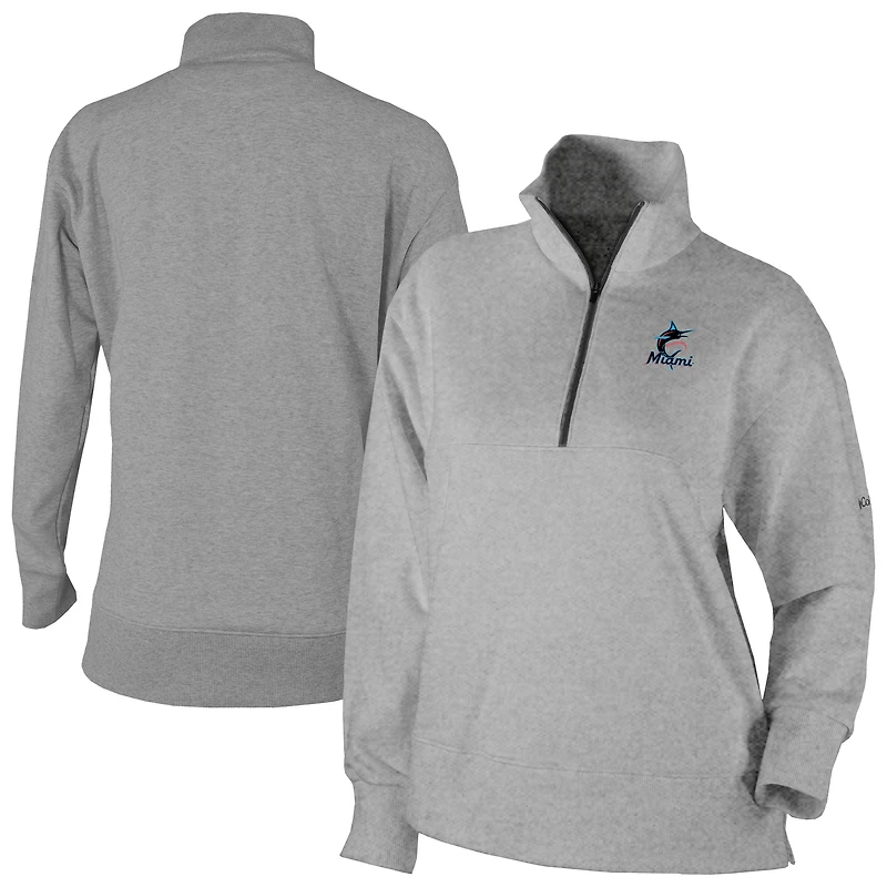 Women's Columbia Gray Miami Marlins Birchwood Hills Quarter-Zip Pullover