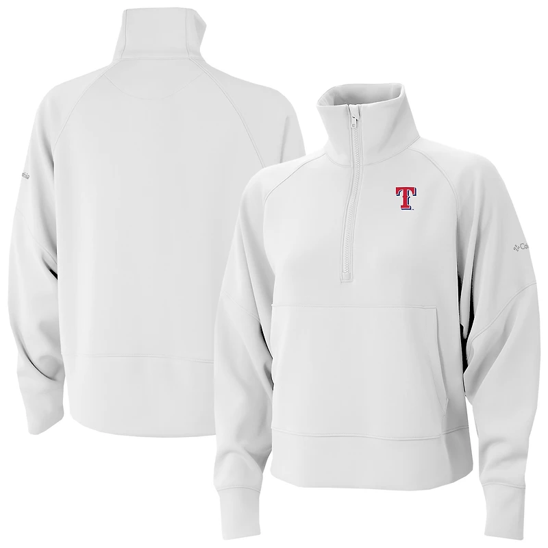Women's Columbia White Texas Rangers Wickhams Hills Raglan Omni-Wick Quarter-Zip Pullover
