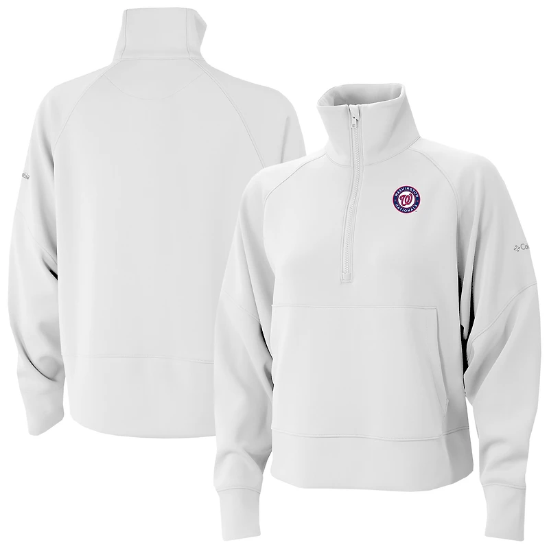 Women's Columbia White Washington Nationals Wickhams Hills Raglan Omni-Wick Quarter-Zip Pullover