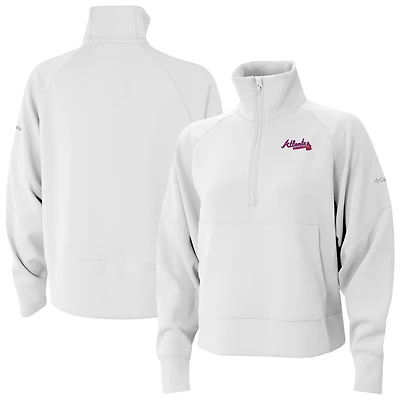 Women's Columbia White Atlanta Braves Wickhams Hills Raglan Omni-Wick Quarter-Zip Pullover