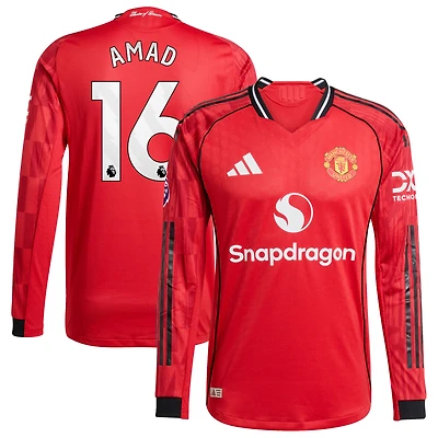 Men's adidas Amad Diallo Red Manchester United Home 2025/26 Authentic Player Long Sleeve Jersey