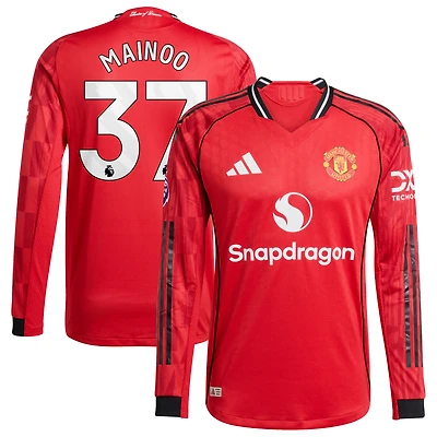 Men's adidas Kobbie Mainoo Red Manchester United Home 2025/26 Authentic Player Long Sleeve Jersey