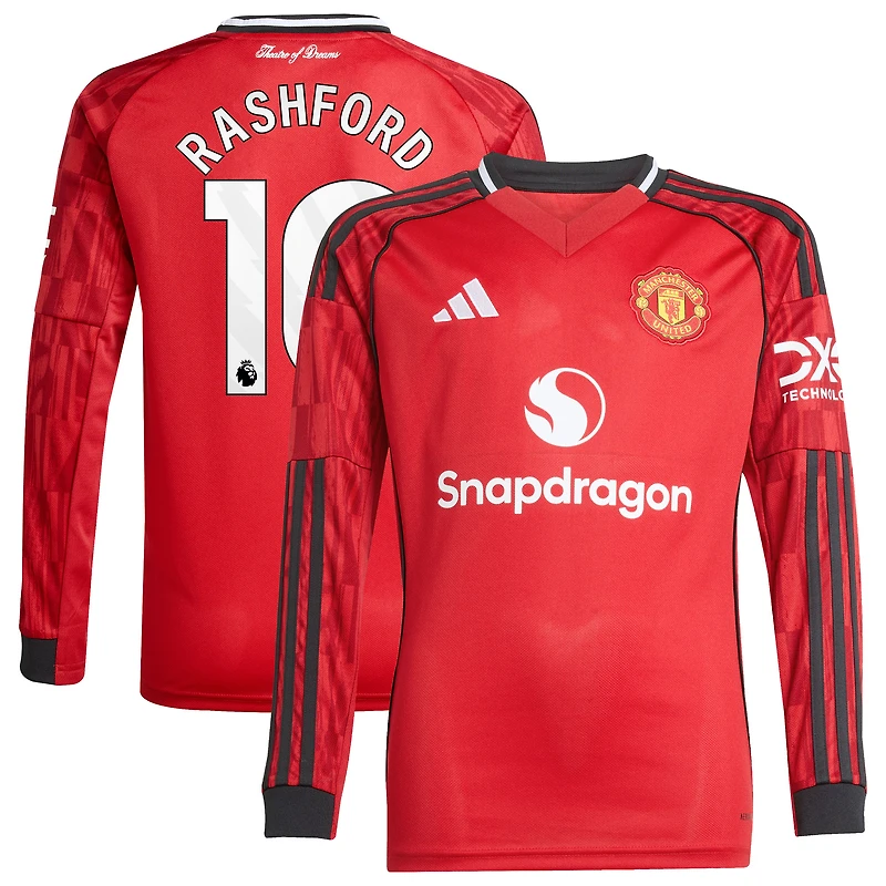 Youth adidas Marcus Rashford Red Manchester United Home 2025/26 Replica Player Long Sleeve Jersey