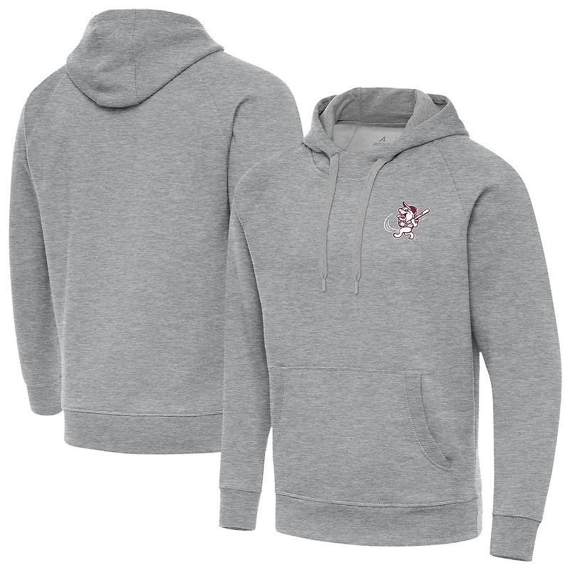 Men's Antigua Heather Gray Mississippi State Bulldogs Victory Swinging Bully Pullover Hoodie