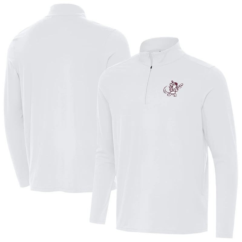 Men's Antigua White Mississippi State Bulldogs Intent Swinging Bully Quarter-Zip Pullover