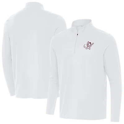 Men's Antigua White Mississippi State Bulldogs Intent Swinging Bully Quarter-Zip Pullover