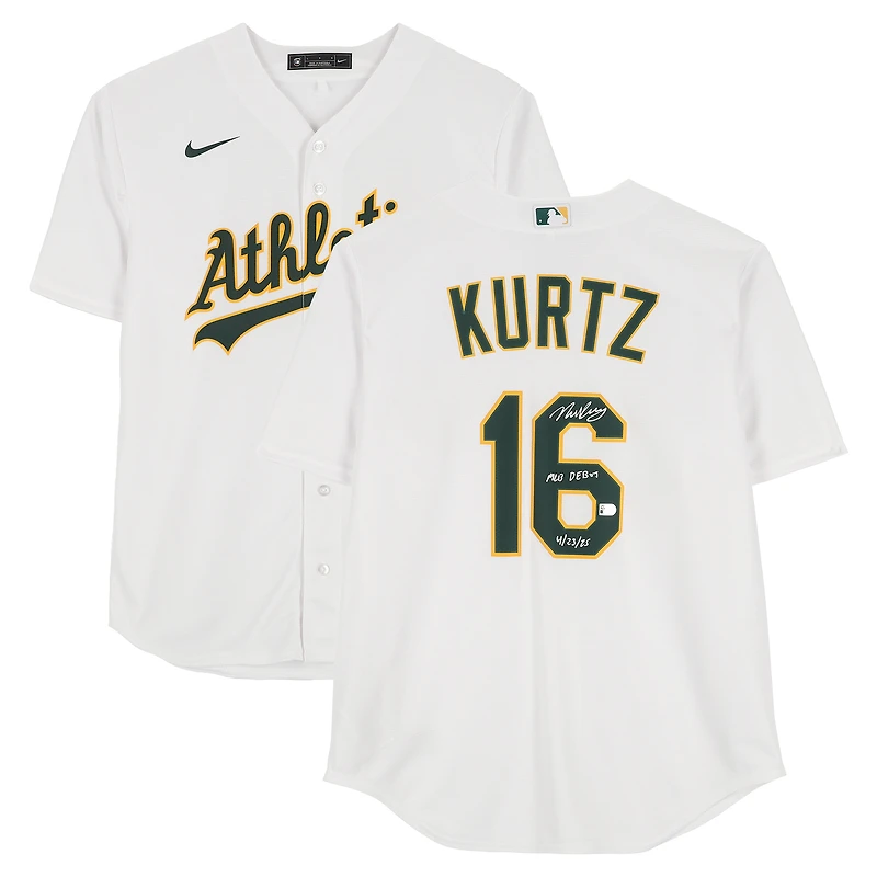 Nick Kurtz Athletics Autographed White Nike Replica Jersey with "MLB Debut 4/23/25" Inscription