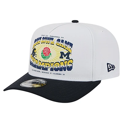 Men's New Era White/Navy Michigan Wolverines Retro 2024 Rose Bowl Champions 9FIFTY A-Frame Snapback Hat