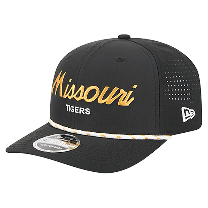 Men's New Era Black Missouri Tigers Script Performance Rope 9SEVENTY Adjustable Hat