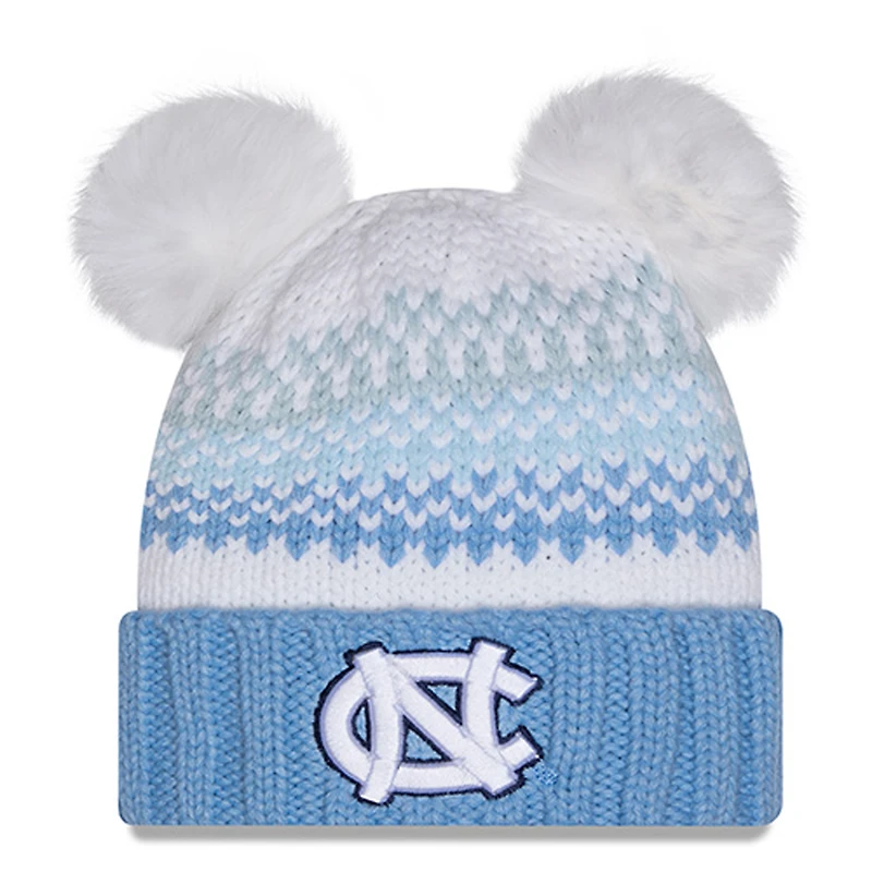 Women's New Era  Carolina Blue North Carolina Tar Heels Double Pom & Print Cuffed Knit Hat