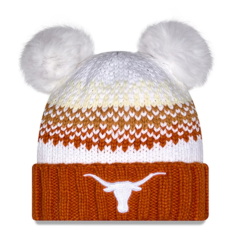 Women's New Era  Texas Orange Texas Longhorns Double Pom & Print Cuffed Knit Hat