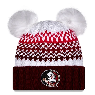 Women's New Era  Garnet Florida State Seminoles Double Pom & Print Cuffed Knit Hat
