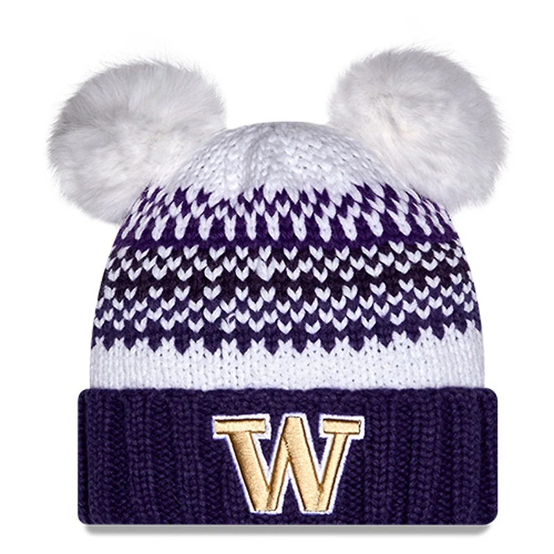Women's New Era Purple Washington Huskies Double Pom & Print Cuffed Knit Hat