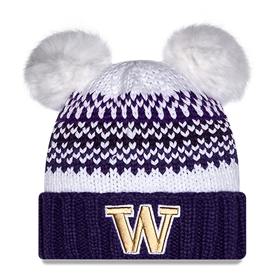 Women's New Era  Purple Washington Huskies Double Pom & Print Cuffed Knit Hat