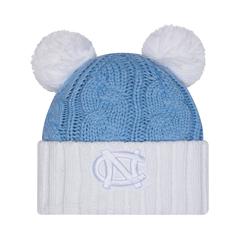 Women's New Era Carolina Blue North Carolina Tar Heels Tonal Cuffed Knit Hat with Double Poms