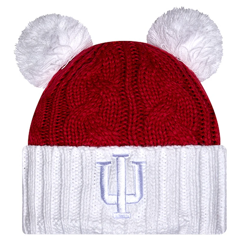 Women's New Era Crimson Indiana Hoosiers Tonal Cuffed Knit Hat with Double Poms