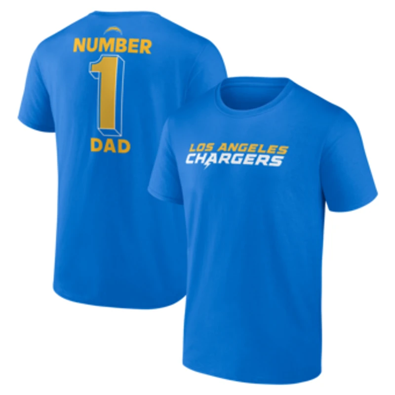 Men's Powder Blue Los Angeles Chargers #1 Dad Jersey T-Shirt