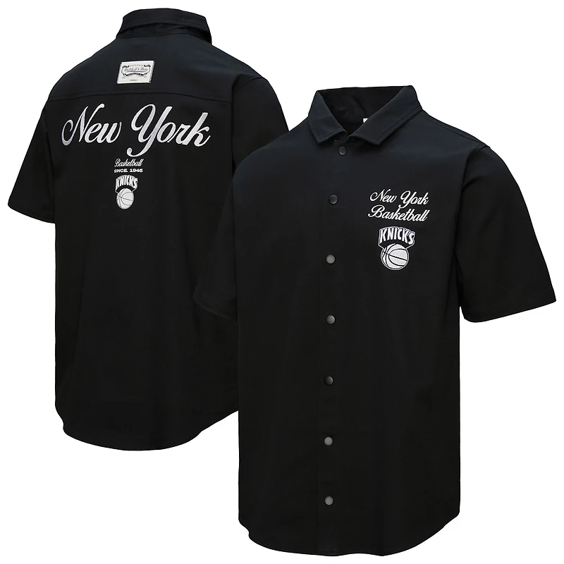 Men's Mitchell & Ness Black New York Knicks Hardwood Classics Camp Shirt