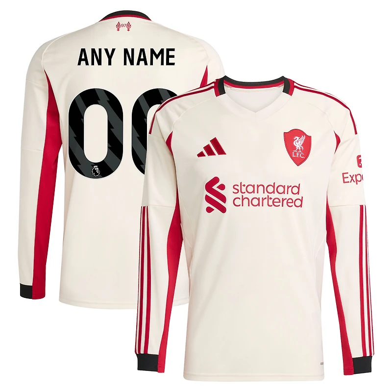 Men's adidas  White Liverpool 2025/26 Away Replica Long Sleeve Custom Jersey