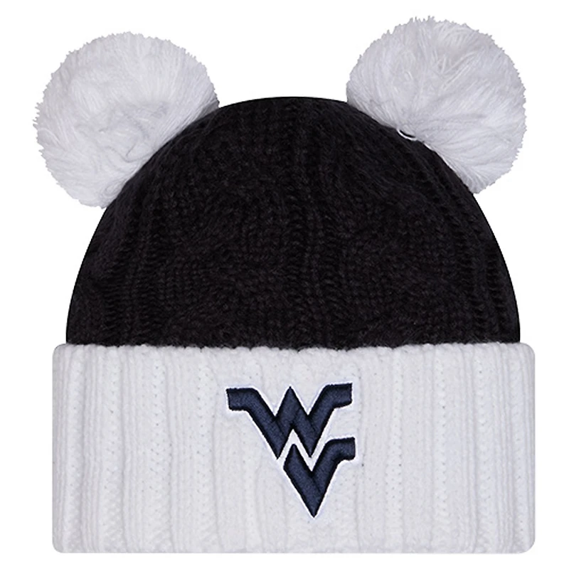 Women's New Era Black West Virginia Mountaineers Tonal Cuffed Knit Hat with Double Poms
