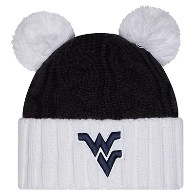 Women's New Era  Black West Virginia Mountaineers Tonal Cuffed Knit Hat with Double Poms