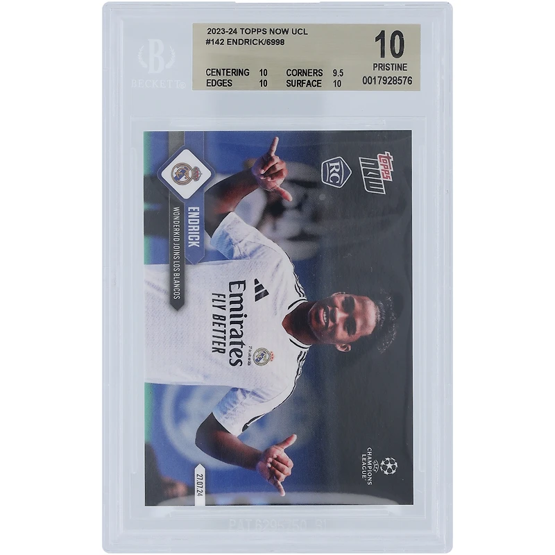 Endrick Real Madrid 2023-24 Topps Now Wonderkid Joins Los Blancos 27.07.24 #142 BGS Authenticated 10 Rookie Card - 10,9.5,10,10 Subgrades