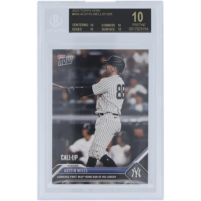 Austin Wells New York Yankees 2023 Topps Now Launches First MLB Home Run of Career 09.20.23 Black Label #899 BGS Authenticated 10 Card - 10,10,10,10 Subgrades
