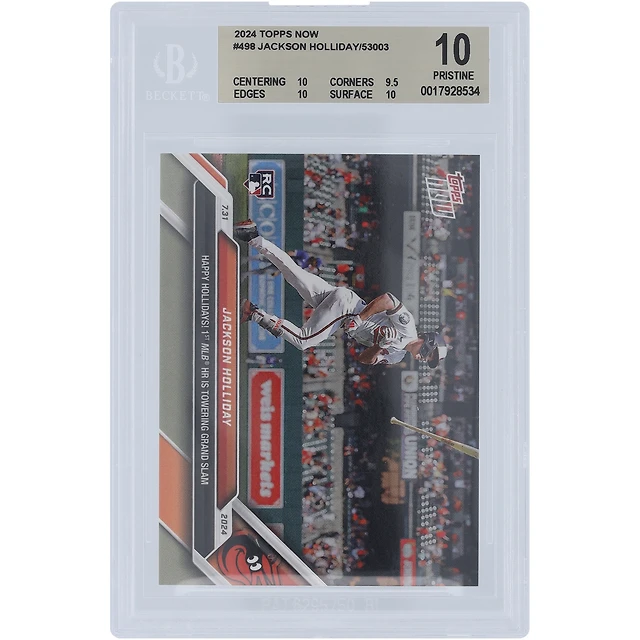 Jackson Holliday Baltimore Orioles 2024 Topps Now Happy Hollidays! 1st MLB HR is Grand Slam 07.31.24 #498 BGS Authenticated 10 Rookie Card - 10,9.5,10,10 Subgrades