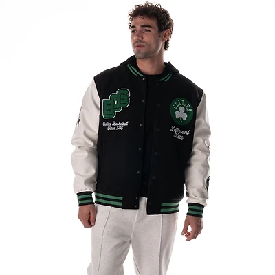 Unisex The Wild Collective Black Boston Celtics Full-Snap Hooded Wool Varsity Jacket