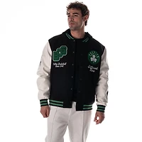 Unisex The Wild Collective  Black Boston Celtics Full-Snap Hooded Wool Varsity Jacket