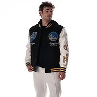 Unisex The Wild Collective  Black Golden State Warriors Full-Snap Hooded Wool Varsity Jacket