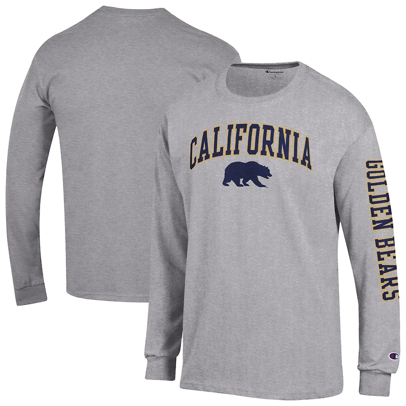 Men's Champion Heather Gray Cal Bears Arch Over Logo 2-Hit Long Sleeve T-Shirt