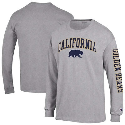 Men's Champion Heather Gray Cal Bears Arch Over Logo 2-Hit Long Sleeve T-Shirt
