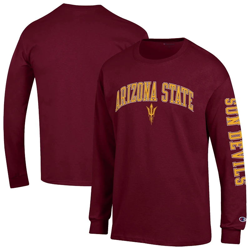 Men's Champion  Maroon Arizona State Sun Devils Arch Over Logo 2-Hit Long Sleeve T-Shirt