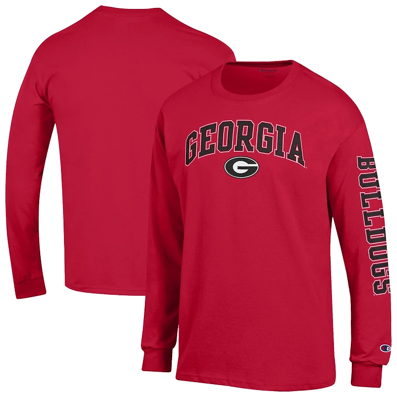 Men's Champion  Red Georgia Bulldogs Arch Over Logo 2-Hit Long Sleeve T-Shirt