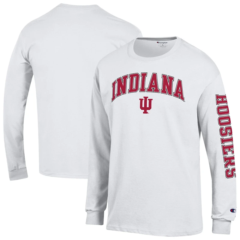 Men's Champion White Indiana Hoosiers Arch Over Logo 2-Hit Long Sleeve T-Shirt