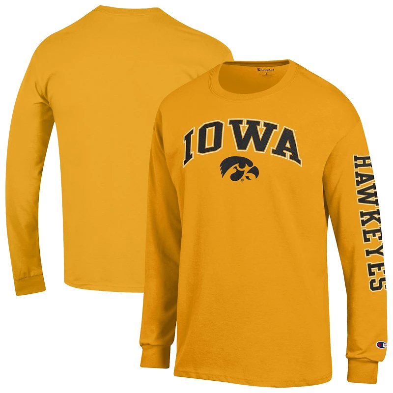 Men's Champion  Gold Iowa Hawkeyes Arch Over Logo 2-Hit Long Sleeve T-Shirt