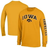 Men's Champion  Gold Iowa Hawkeyes Arch Over Logo 2-Hit Long Sleeve T-Shirt