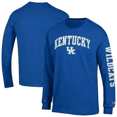 Men's Champion  Royal Kentucky Wildcats Arch Over Logo 2-Hit Long Sleeve T-Shirt