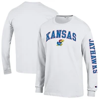 Men's Champion  White Kansas Jayhawks Arch Over Logo 2-Hit Long Sleeve T-Shirt